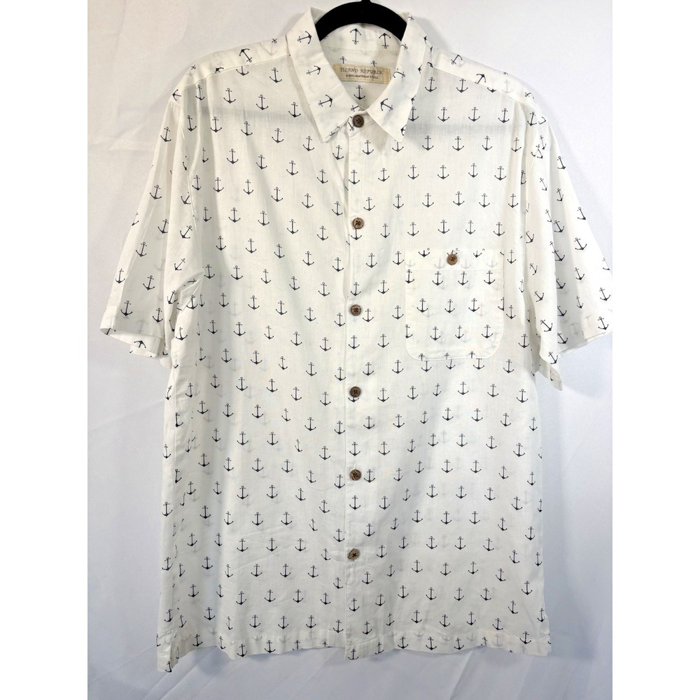 Island Republic Shirt Size L Nautical Anchors Short Sleeved Cotton